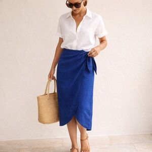 Boden Royal Blue Linen Sarong Wrap Skirt | Coastal Grandma Summer Midi Size 10